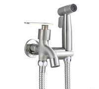 Trayneel Pulvérisateur de bidet double face en acier inoxydable pour salle de bain, toilettes, bidet de douche mural, noir avec tuyau flexible SS et kit d'installation (argent)