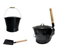 Trayneel Seau à cendres avec couvercle ignifuge rond à charbon de bois avec pelle pour cheminée intérieure et extérieure, poêle à bois, feu et gril, stockage du charbon ou du bois, 18 x 31 cm, noir