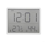 Trayneel Thermomètre hygromètre numérique électronique température humidité horloge grand écran ABS 12 24 heures et Celsius Fahrenheit interrupteur avec ventouse pour réfrigérateur mural ou (blanc)