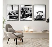 Trayosin Lot de 3 posters - Décoration murale pour salon et chambre à coucher - Noir et blanc - Vintage - Poster d'appareil photo et téléphone - Sans cadre photo (40 x 50 cm)