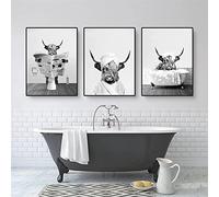 Trayosin Lot de 3 posters drôles de vache des Highlands, image sur toile noir et blanc, art mural, ferme, décoration murale, style rustique, sans cadre (50 x 70 cm)