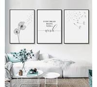 Trayosin Lot de 3 posters pour salon, fleurs esthétiques, noir et blanc, décoration de chambre à coucher, motif pissenlit sur toile, tableaux muraux élégants, sans cadre photo, 30 x 40 cm