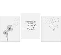 Trayosin Lot de 3 posters pour salon, fleurs esthétiques, noir et blanc, décoration de chambre à coucher, motif pissenlit, tableaux muraux élégants, sans cadre photo, 40 x 60 cm