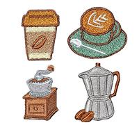 Trayosin Lot de 4 écussons thermocollants - Motif tasse à café et machine à café - Applications brodées pour vêtements, jeans, t-shirts, vestes