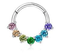 TRBR Boucles d'oreilles daith en acier chirurgical de calibre 16 pour piercing de septum - 8 mm et 10 mm - Créoles délicates en forme de daith - Argent arc-en-ciel 16 g, 16G-10mm, Acier inoxydable