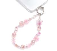 TRBR Dragonne de téléphone à breloques florales avec perles roses et bleues, bracelet mains libres élégant pour iPhone et autres étuis de téléphone portable