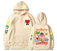 Trconk Sweat À Capuche Bad Bunny Imprimé Sweat À Capuche Pullover Hommes Femmes Streetwear Oversized Décontracté Lâches Neutre Couples Manches Longues Sweatshirts Hauts XXS~4XL-Black||XXS