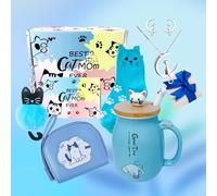 Trcousoa Mug Cat Mum - Cadeaux pour les amoureux des chats et les femmes - Thème anniversaire, fête des mères (bleu)