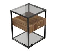 TRDEWR Table De Chevet en Verre Trempé, avec Étagère À Tiroirs, Décoration dans Le Salon, Cadre Acier Stable Une ExéCution SoignéE
