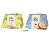 Tre Marie Panettone Pâte d'amande et citron + pépites de chocolat et crème Gâteau de Noël italien 1 x 850 g + 1 x 830 g + porte-clés Beni Culinari