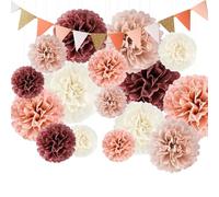 TREABEAR 26Pcs Decoration Mariage Set, Pompon Papier de Soie, Deco Anniversaire Fleurs en Papier, Decoration Bapteme, Decoration Anniversaire Rose, Decoration Communion, Fanion, Deco Mariage Champetre