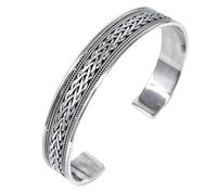 Treasure Bay Bracelet jonc tressé en argent sterling 925 pour homme - Fabriqué à la main 12 mm en argent massif tressé celtique manchette ouverte réglable pour homme