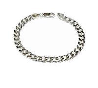 Treasure Bay Bracelet pour homme en argent sterling 925 massif - Chaîne gourmette de 7 mm de large disponible en 18,5 cm, 19,5 cm, 21 cm et 23 cm, 19.5 cm, Argent sterling