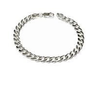Treasure Bay Bracelet pour homme en argent sterling 925 massif - Chaîne gourmette de 7 mm de large disponible en 18,5 cm, 19,5 cm, 21 cm et 23 cm, 19.5 cm, Argent sterling, Sans pierre