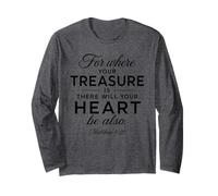 Treasure Heart Scripture Bible Verse Prière Dieu Matthieu 6:21 Manche Longue