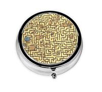 Treasure Labyrinthe Boîte à pilules de voyage ronde en métal pour homme et femme 3 compartiments pour sac à main ou poche