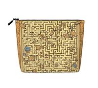 Treasure Labyrinthe Trousse de maquillage en faux chanvre pour femme, résistante à l'eau, en polyester avec fermeture éclair, grande trousse de voyage