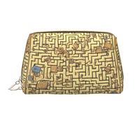 Treasure Labyrinthe Trousse de toilette en cuir étanche avec fermeture éclair pour femme Marron, blanc, Taille unique