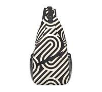 Treasure Maze Sac de poitrine à bandoulière pour homme - Design double poche, unisexe, adapté pour la course à pied, les voyages, Texture incurvée noire, Taille unique