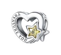 TREASURE YOU Star Zircon Heart Bead Charm, Charm for Bracelet, Compatible avec Pandora Bracelet Neckalce