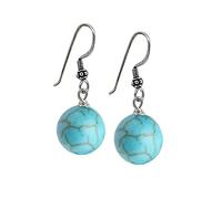 TreasureBay Boucles d'oreilles pendantes faites à la main en turquoise bleue naturelle de 12 mm pour femme, Turquoise, Turquoise