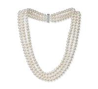 TreasureBay Collier de perles d'eau douce à trois rangs élégant et classique pour femmes, 7 mm, (blanc)