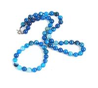 TreasureBay Superbe Pierre précieuse de 10 mm Agate bleue à facettes Collier de perles, bracelet et boucles d'oreilles bijoux Set - Présenté dans une jolie boîte cadeau