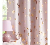 Treatmentex Lot de 2 rideaux occultants à œillets pour salon et chambre à coucher Motifs d'étoiles dorées Rose 229 cm