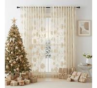 Treatmentex Lot de 2 rideaux transparents en dentelle beige pour salon - 182,9 cm - Motif floral floral vintage - Avec bord festonné décoratif - Pour chambre à coucher - 132,1 cm de large