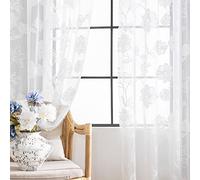 Treatmentex Lot de 2 rideaux transparents en dentelle blanche pour salon, 182,9 cm de long, motif floral botanique, feuilles avec bord festonné décoratif pour chambre à coucher, 132,1 cm de large