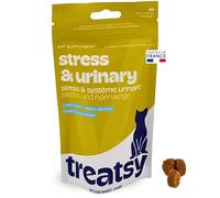 Treatsy Stress & Urinaire Chat - Complément Anti-Stress & Cystite Idiopathique Féline (CIF) - L-Tryptophane, Oméga-3, N-Acetyl-D-Glucosamine - 90 Bouchées Tendres - Vétérinaire