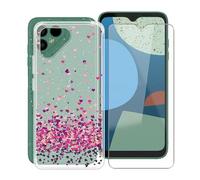 TREBAM Coque pour Fairphone 4 (6.3") avec Verre Trempé Protecteur D'écran, Semi-Transparent Antichoc et Anti-Rayures Case Souple Silicone TPU Housse Etui pour Fairphone 4 - Coeur Rouge