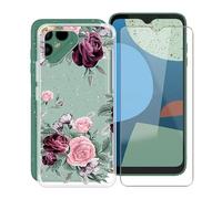 TREBAM Coque pour Fairphone 4 (6.3") avec Verre Trempé Protecteur D'écran, Semi-Transparent Antichoc et Anti-Rayures Case Souple Silicone TPU Housse Etui pour Fairphone 4 - Rose Rouge