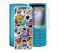TREBAM Coque pour Nokia 105 4G 2023 (1.8 ") avec 2 X Verre Trempé Protecteur D'écran, Transparent Antichoc Case TPU Bumper Souple Silicone Housse Etui pour Nokia 105 4G 2023 - Dessin animé