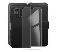 TREBAM Support Coque pour Blackview BV5300 Pro (6.10") + Verre Trempé Protection D'écran, La Fonction Porte-Monnaie PU Cuir Flip Case avec Souple Silicone Doublure Housse Etui - Black