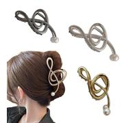 Treble Clef Hair Clip,Metal Treble Clef Claw Clip, Music Note Hair Clipwith Pearl,Non-slip Barrettes,Grace Cute Styling Accessories for Women (3Pcs-A)
