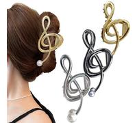 Treble Clef Hair Clip,Treble Clef Claw Clip,Treble Clef Music Note Hair Claw,Metal Hair Clips for Women,Music Note Hair Clips with Pearl For Thick or Thin Hair (3pcs)