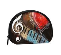 Treble Love and Music Porte-monnaie imprimé pochette coquille, mini sac de rangement, sac de maquillage pour femme et fille, Noir , Taille unique, Pochette à monnaie