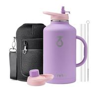 Trebo Bouteille d'eau de 1,15 l isotherme avec poignée - Grande carafe en acier inoxydable à double paroi - Bouteille de voyage avec couvercle à bec à paille - Gobelet avec pochette de transport -