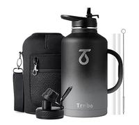 Trebo Bouteille d'eau de 1,8 l isotherme avec poignée - Grande carafe en acier inoxydable à double paroi - Bouteille de voyage avec couvercle à bec à paille - Gobelet avec pochette de transport -