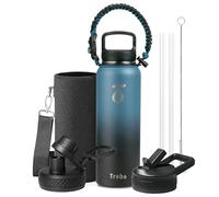Trebo Bouteille d'eau isolée 40 oz avec poignée en paracorde, Carafe à eau en acier inoxydable à double paroi sous vide, conservation du froid pendant 48h, gourde anti-fuite sans BPA avec 3 couvercles