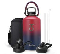 Trebo Bouteille d'eau isotherme de 3,8 l avec poignée en paracorde et paille, grande carafe sous vide en acier inoxydable à double paroi sous vide, garde la glace froide 48 heures, gourde de sport