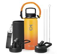 Trebo Bouteille d'eau isotherme de 950 ml avec couvercle et paille, gobelet à double paroi sous vide en acier inoxydable gourde de sport avec poignée en paracorde, garde au chaud 24 heures et au froid