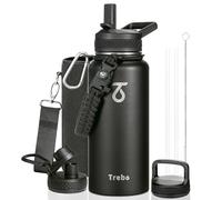 Trebo Bouteille d'eau isotherme de 950 ml avec couvercle et paille, gobelet gourde de sport à double paroi sous vide en acier inoxydable avec poignée en paracorde, garde au chaud 24 heures et au froid