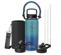 Trebo Bouteille d'eau isotherme de 950 ml avec poignée en paracorde et paille, carafe d'eau à double paroi sous vide en acier inoxydable pour garder au froid 48 heures, bouteille d'eau avec 3