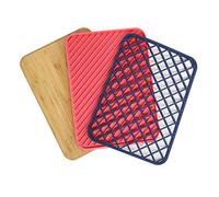 Trebonn - Trilogy Chop Drain & Rest, set de cuisine avec planche à découper en bambou 34 x 24 cm, égouttoir et repose-plat en silicone, Corail