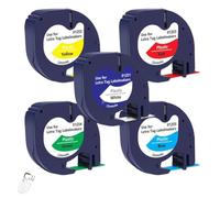 TReCVd Étiquette Multicolore, 5 Paquets, Compatible avec Le Ruban Plastique Noir sur Blanc de 12mm LT 91201 91202 91203 91204 91205(5pack Multi Color)