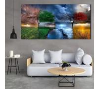 Tree and flowers on the riverside landscape HD print poster picture canvas painting wall art home decor 50x100cm Frameless