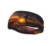 Tree At Golden Sunset Bandeau de sport décoratif tendance absorbant la transpiration Bonne élasticité Peut être utilisé en toutes saisons Pour homme et femme Largeur 38 cm