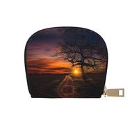Tree at Golden Sunset Sac de rangement en cuir PU pour femme avec fermeture éclair, blanc, Taille unique